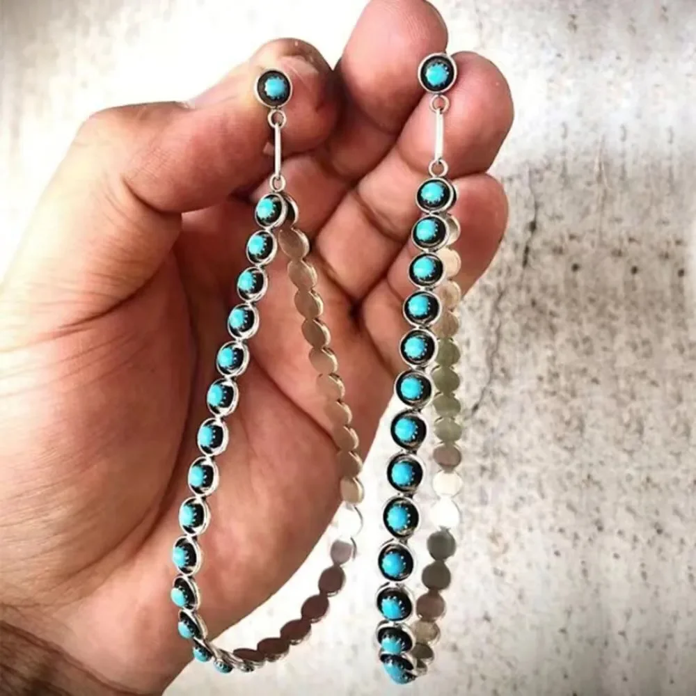 ✨🆕✨ Unique BOHO Silver Turquoise Decor Water Drop Dangle Earrings✨